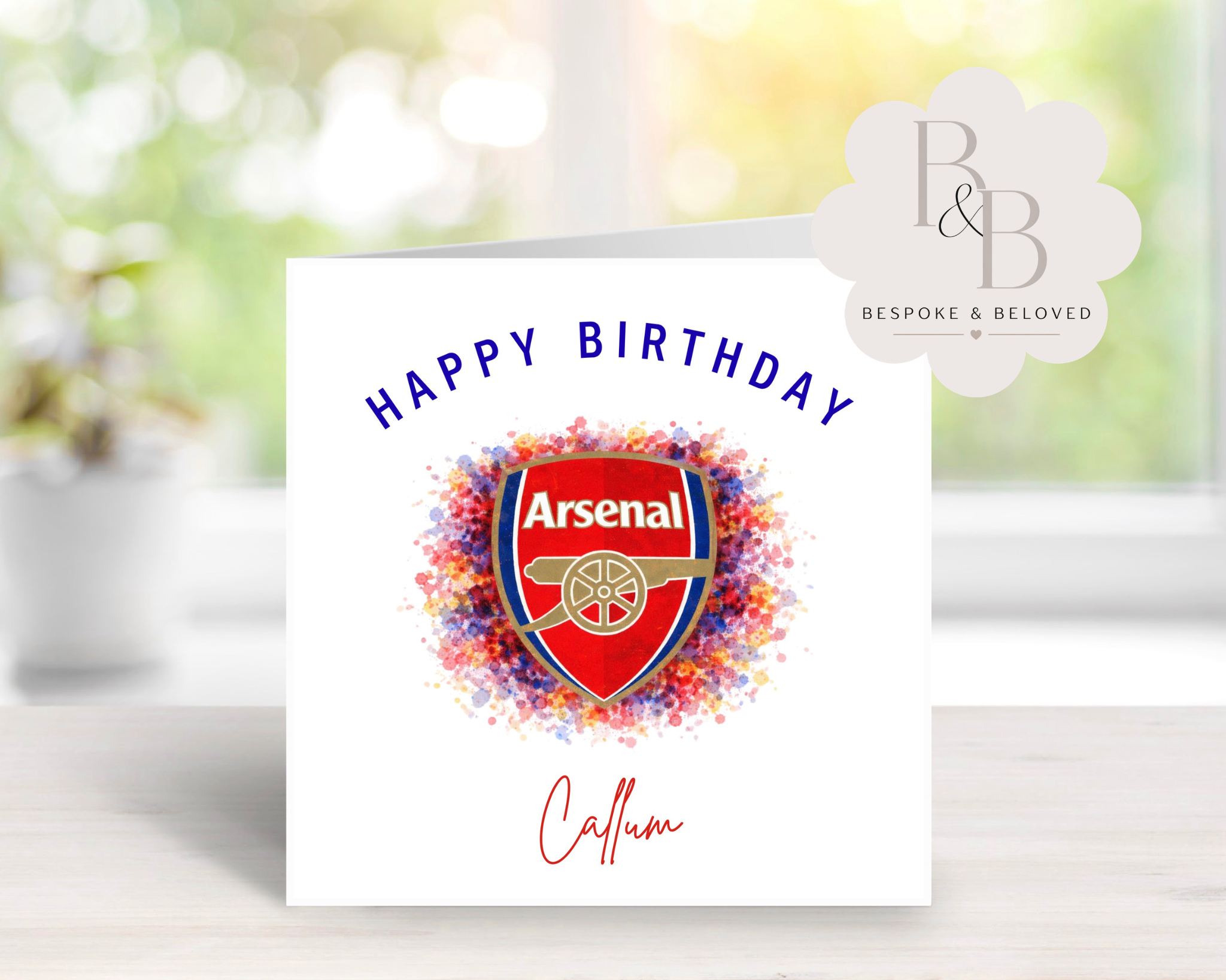 Birthday card with Arsenal logo and 'Happy Birthday' text 