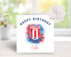 Stoke City FC birthday card with logo and 'Happy Birthday' text 
