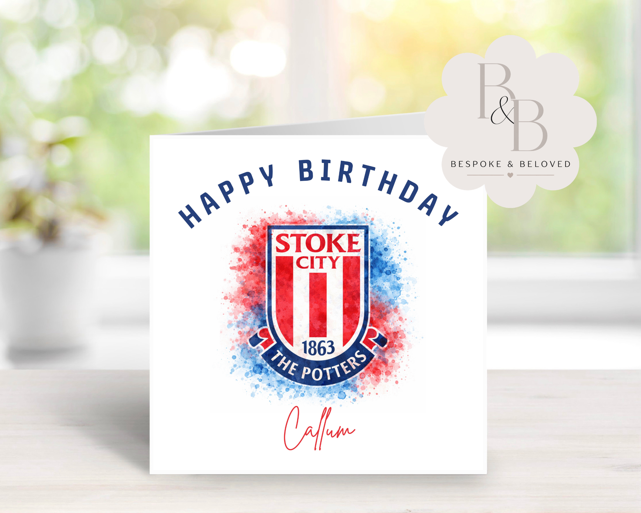 Stoke City FC birthday card with logo and 'Happy Birthday' text 