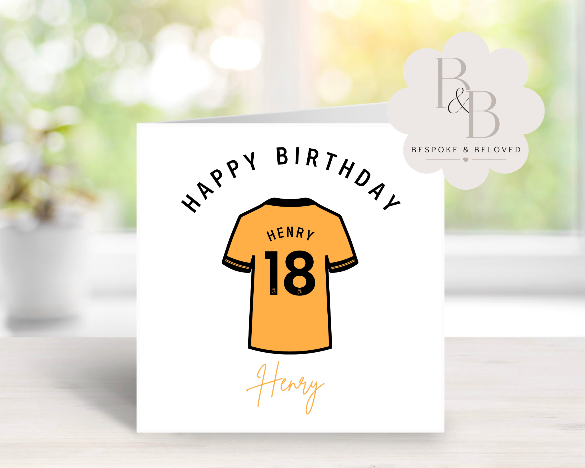 Birthday card with a Premier League Football shirt design and 'Happy Birthday' text 