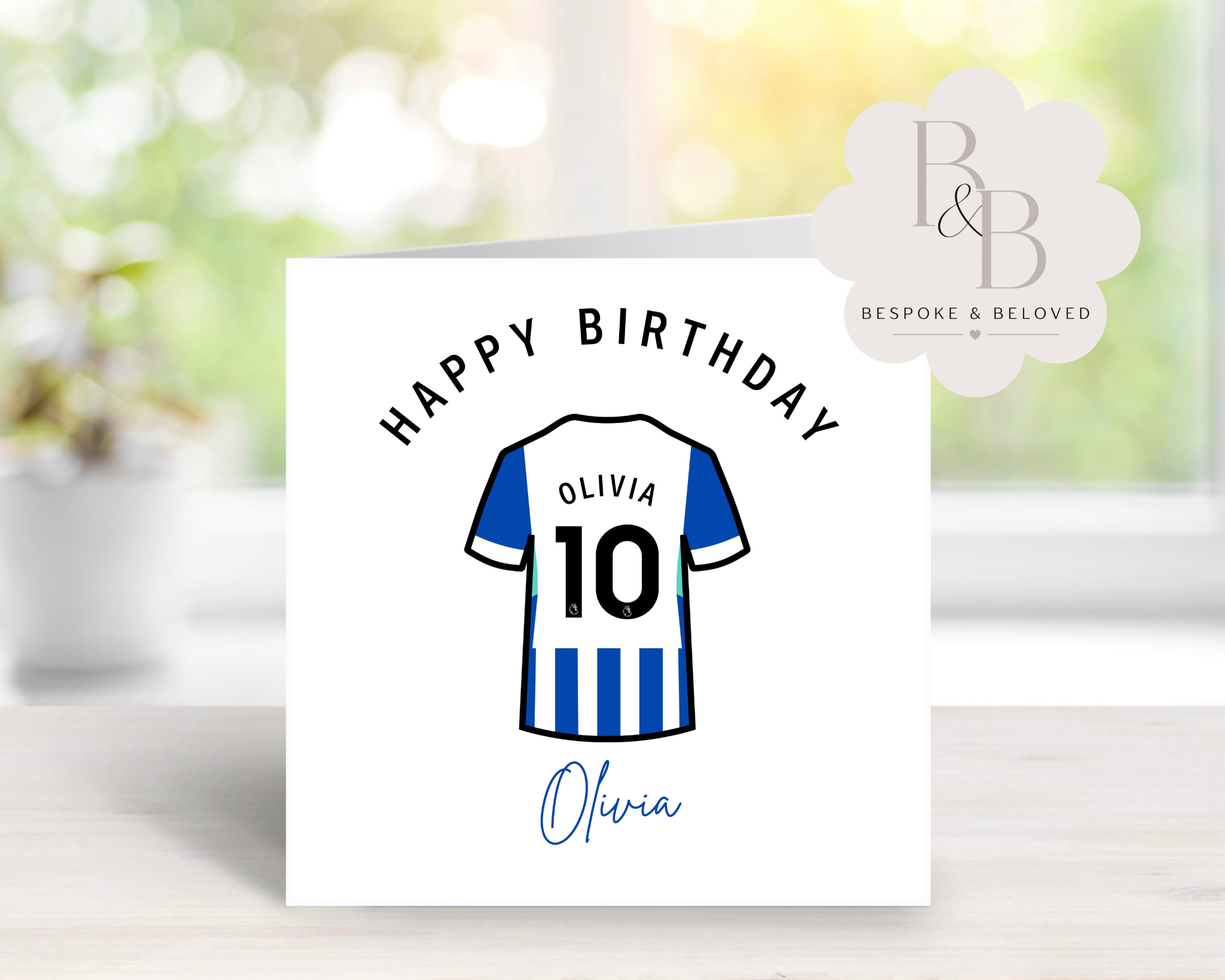Birthday card with a Premier league Football shirt design and 'Happy Birthday' text