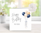 Personalised Happy Birthday Card with Balloons – Custom Name Birthday Card for Her or Him – Elegant Modern Greeting Card