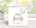 Wedding card with wedding car and balloons 