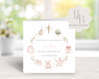 Personalised baby christening card in pink with custom name and date