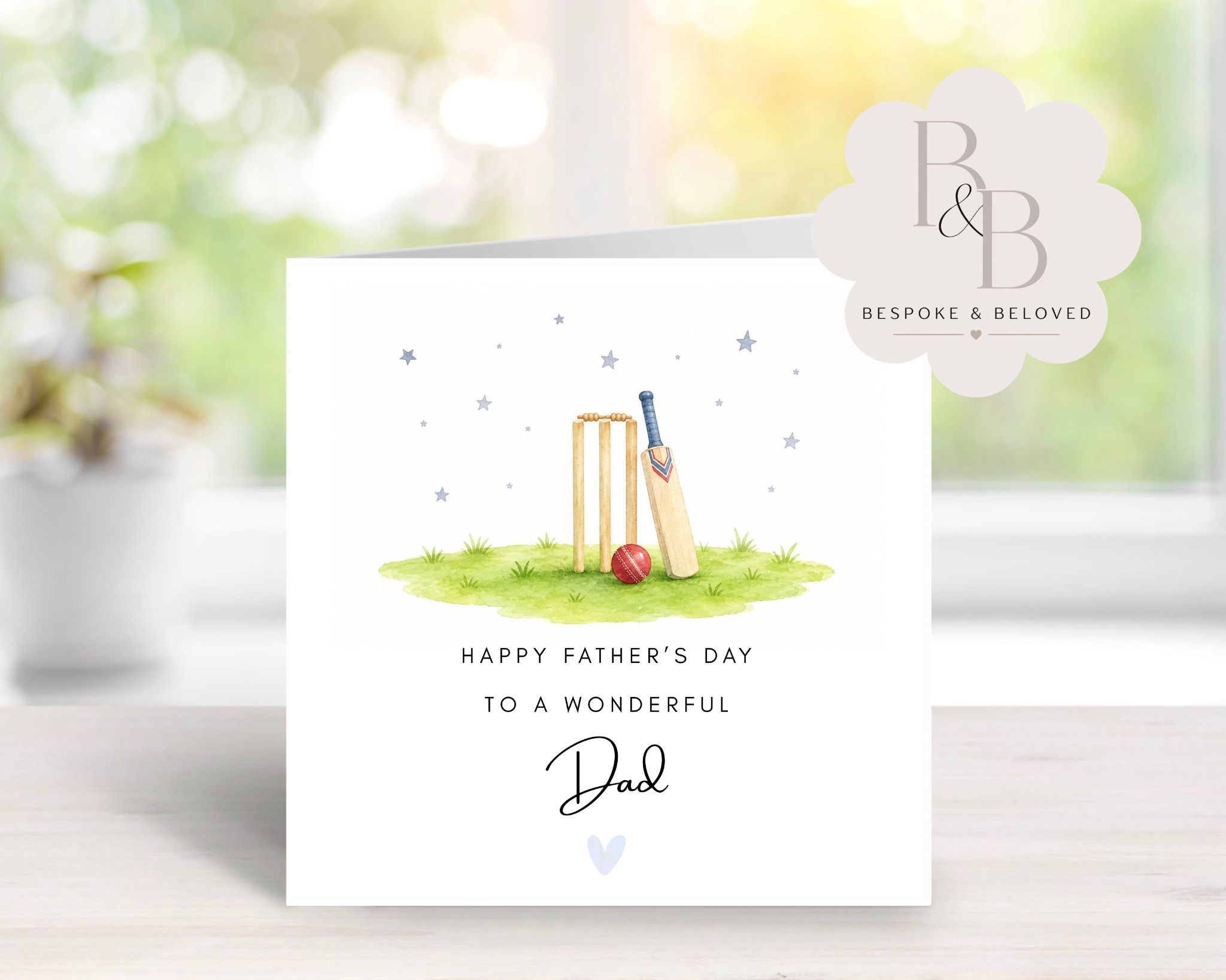 Father's Day card with cricket-themed illustration 