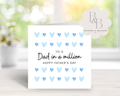 Father's Day card with blue hearts and 'Dad in a million' text 