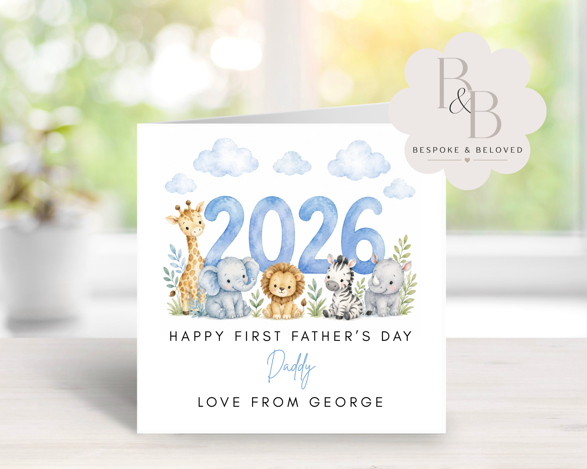 Father's Day card with animals and '2026' 