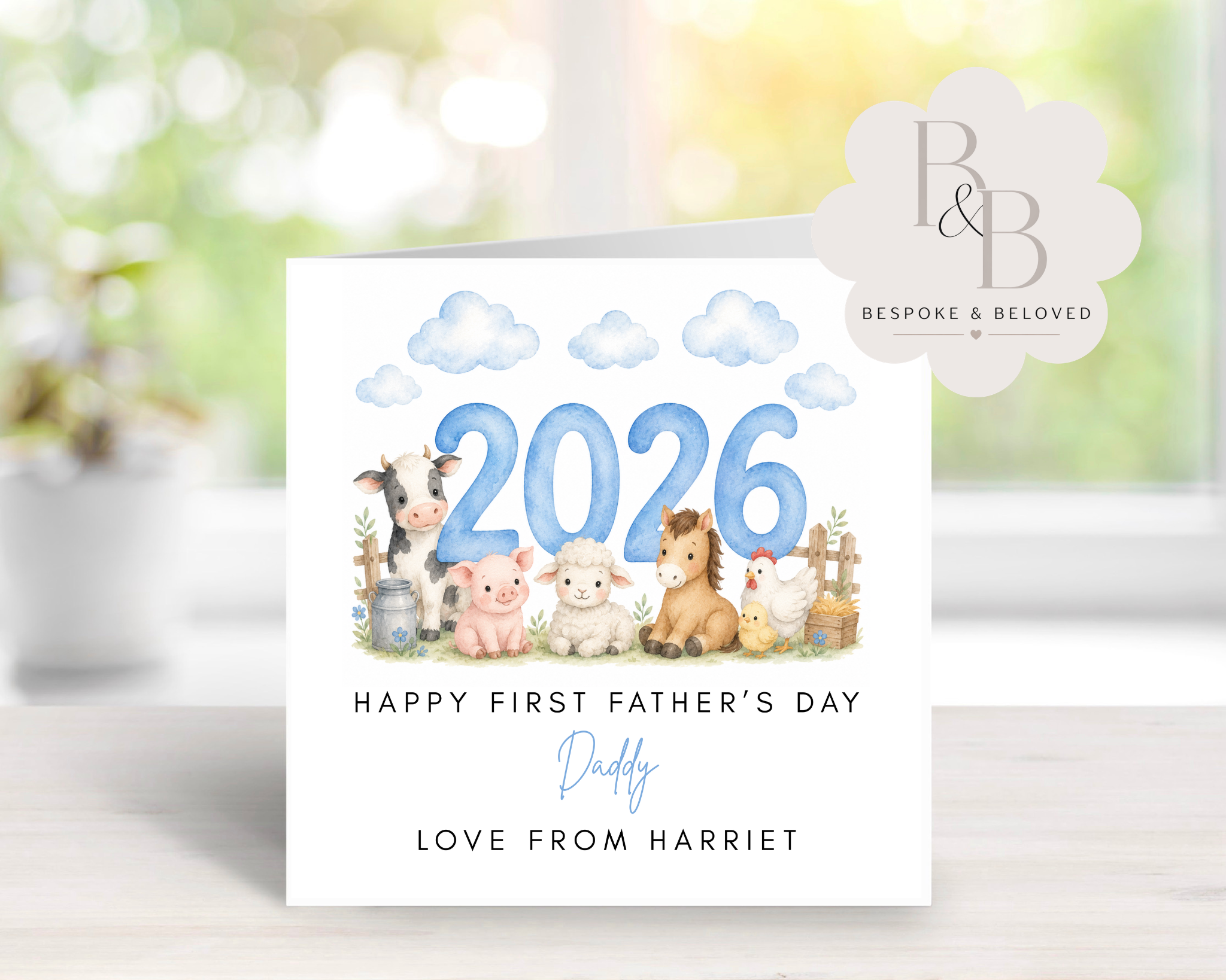 Father's Day card with cartoon animals and '2026' 