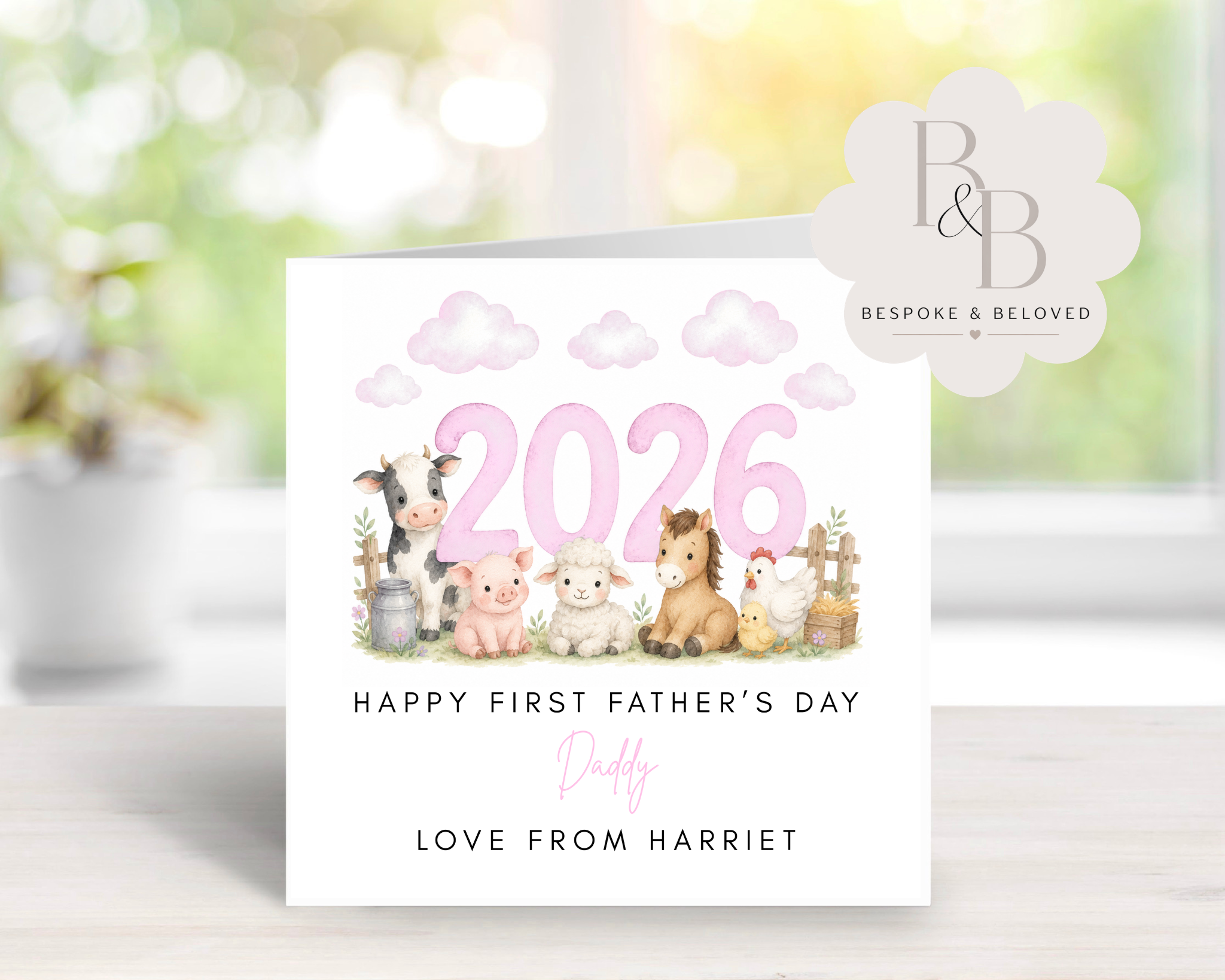 Father's Day card with cartoon animals and '2026' 