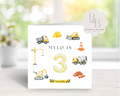 Children's birthday card with construction-themed illustrations 