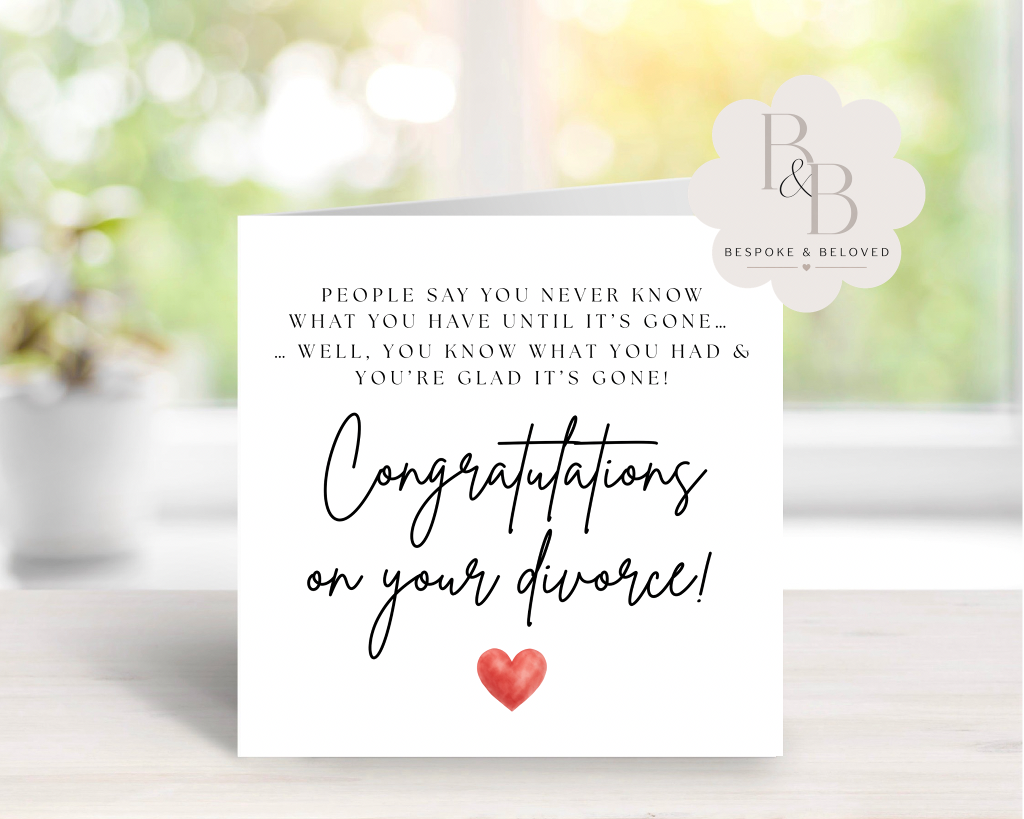 Card with humorous message about divorce 