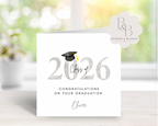 Grey graduation card with 'Class of 2026' text and a graduation cap design