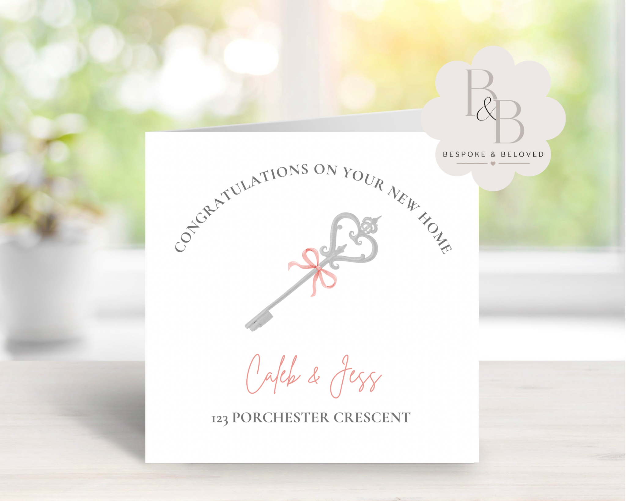 Personalised New Home Card with Key Design – Custom Address Moving House Congratulations Card for Couple or Family