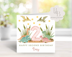 Personalised pastel pink dinosaur birthday card for kids