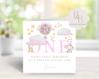Cute cloud design personalised first birthday card for boys and girls