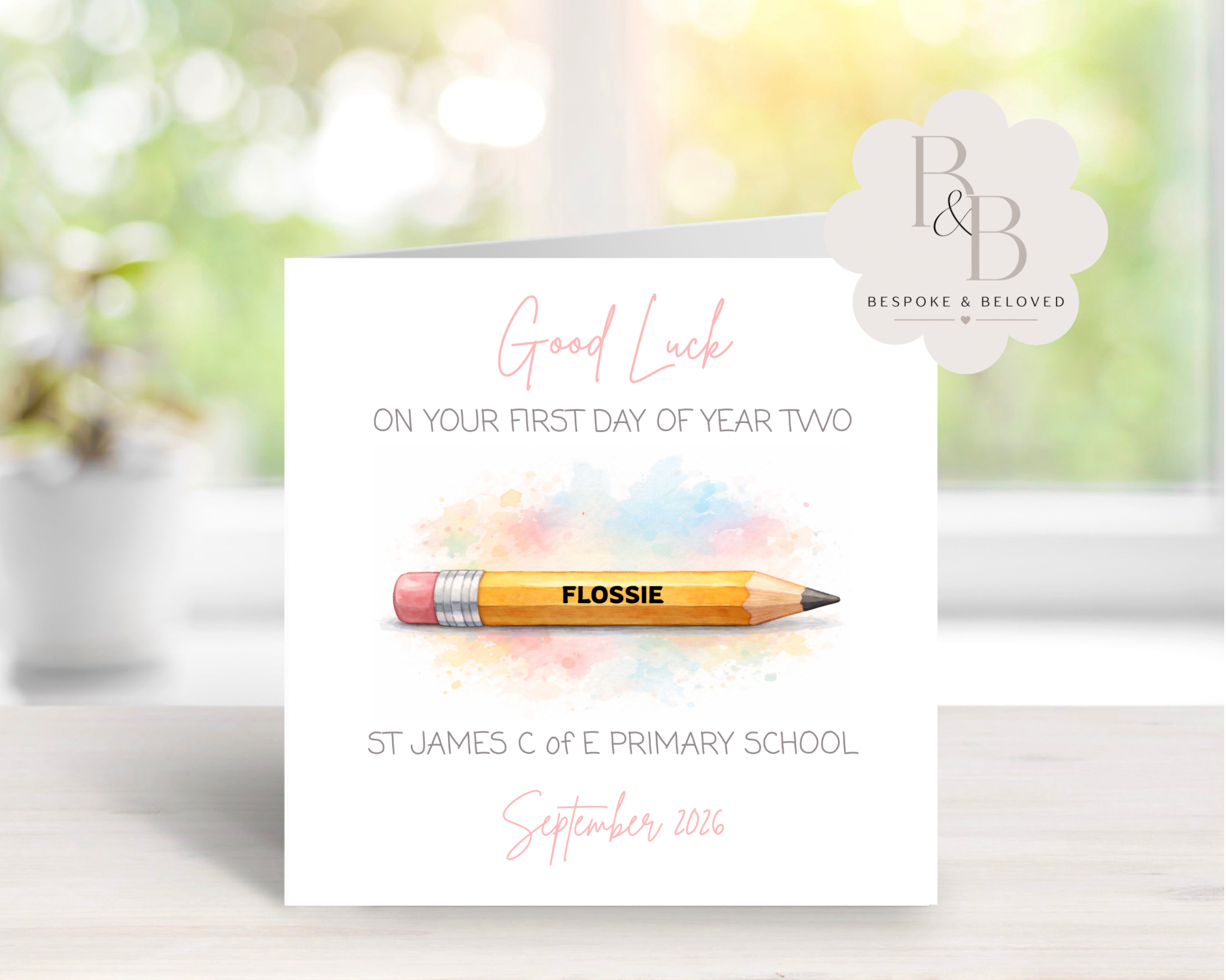 Personalised Back to School Good Luck Card – Custom Name First Day of School Card for Children
