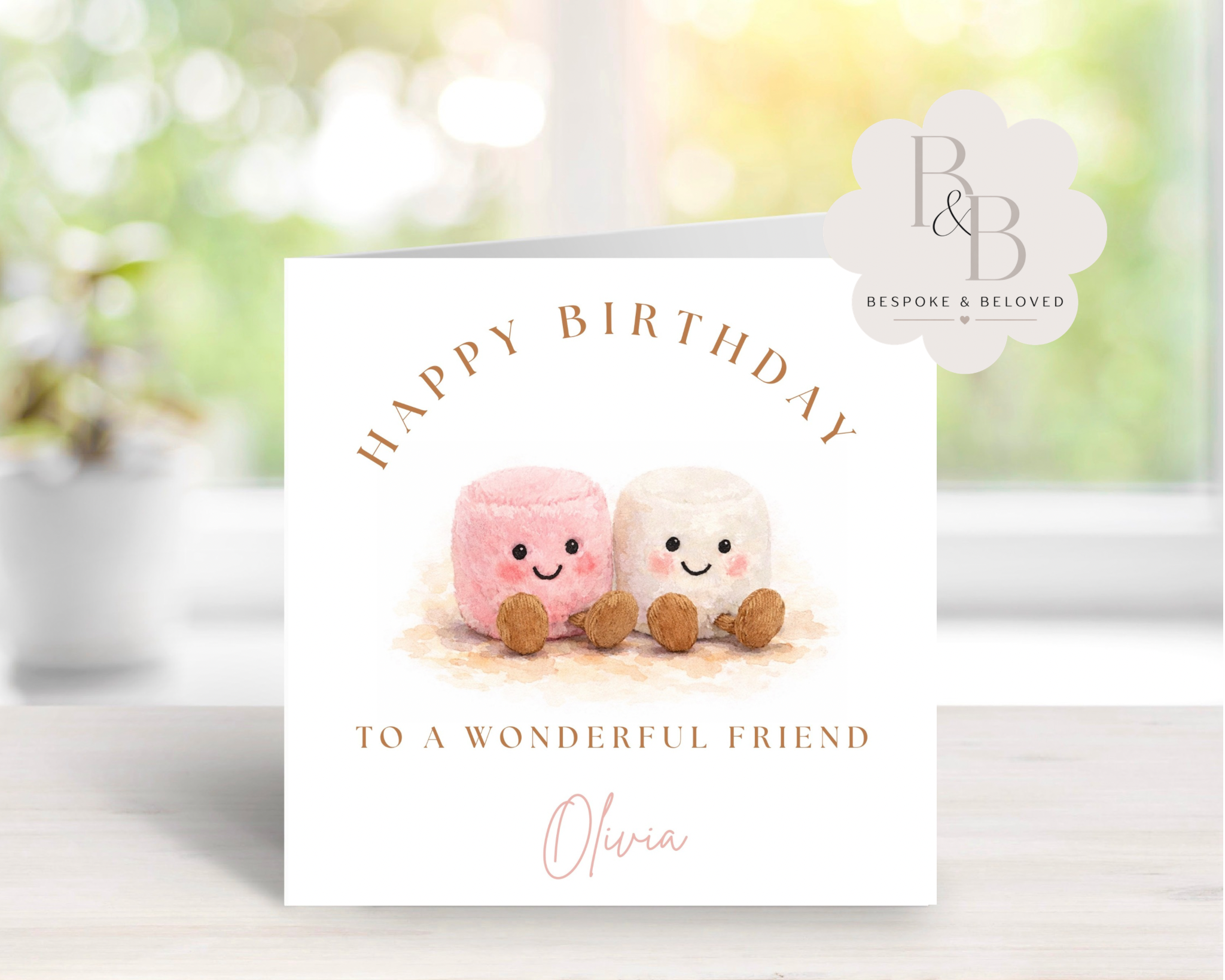 Birthday card with two cute figures and 'Happy Birthday' text 