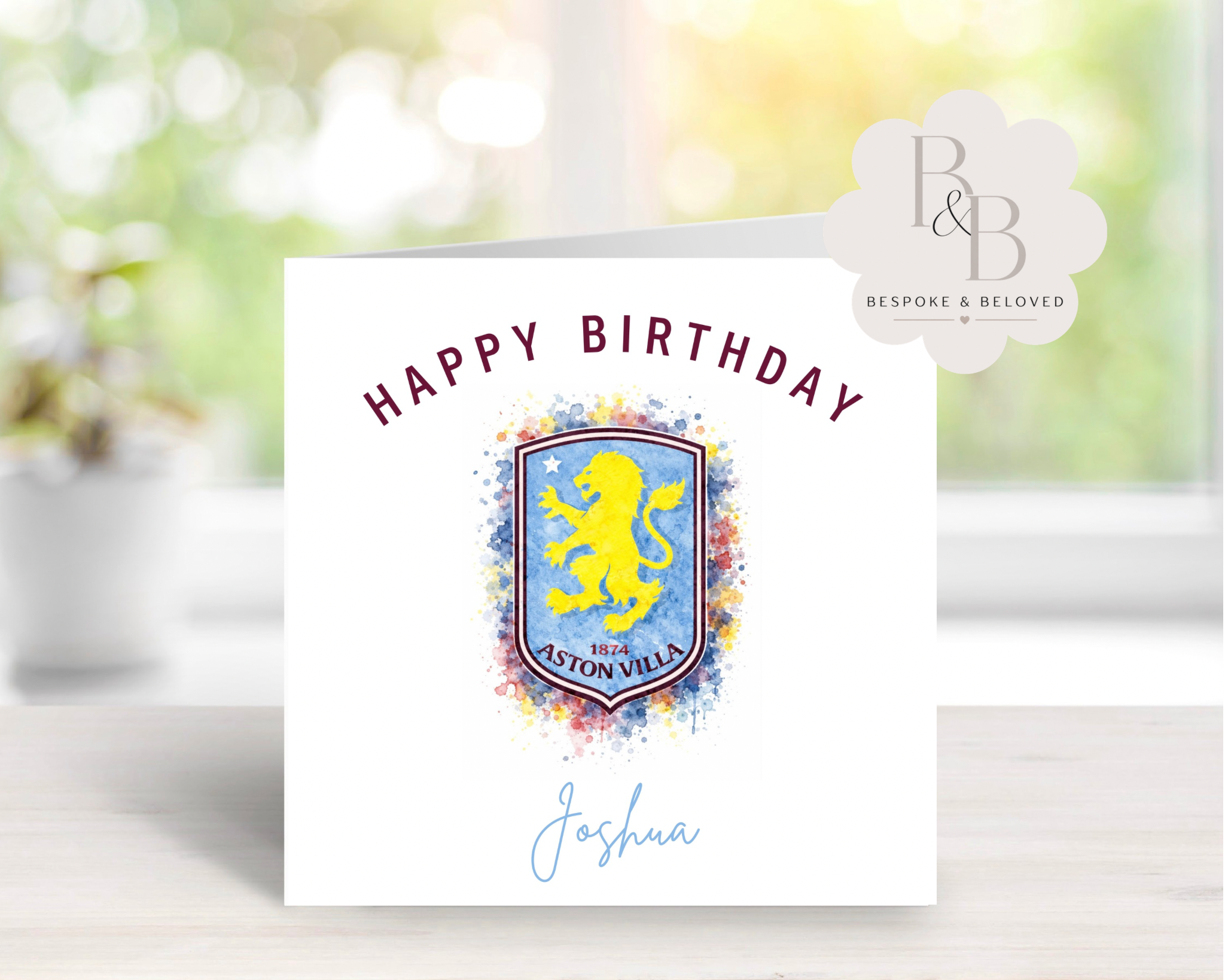 Birthday card with Aston Villa logo and 'Happy Birthday' text 