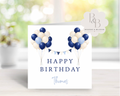 personalised birthday card with blue balloons and bunting and happy birthday 