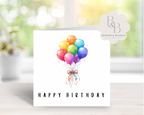 Watercolor balloon happy birthday card in rainbow design on white background